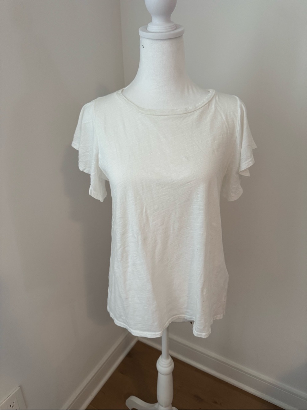 Anthropologie T. LA Women's White Cotton Flutter Sleeve Tee